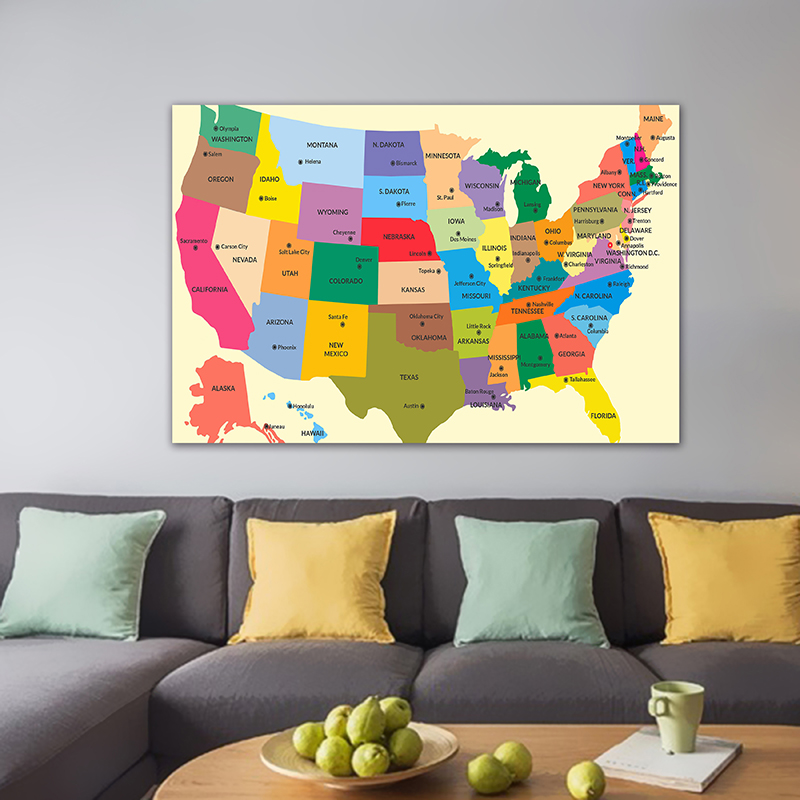 The USA Map In English 150*100cm Canvas Painting Wall Art Poster and Prints Office Supplies Living Room Home Decoration